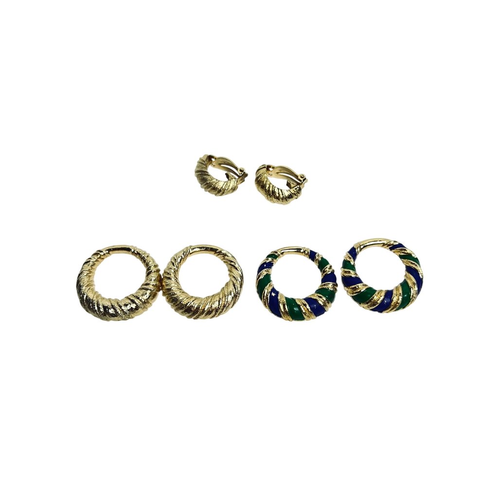 Joseph Mazer Textured Gold Tone Clip On Earrings W/ 2 Pair Of Charms (1746)